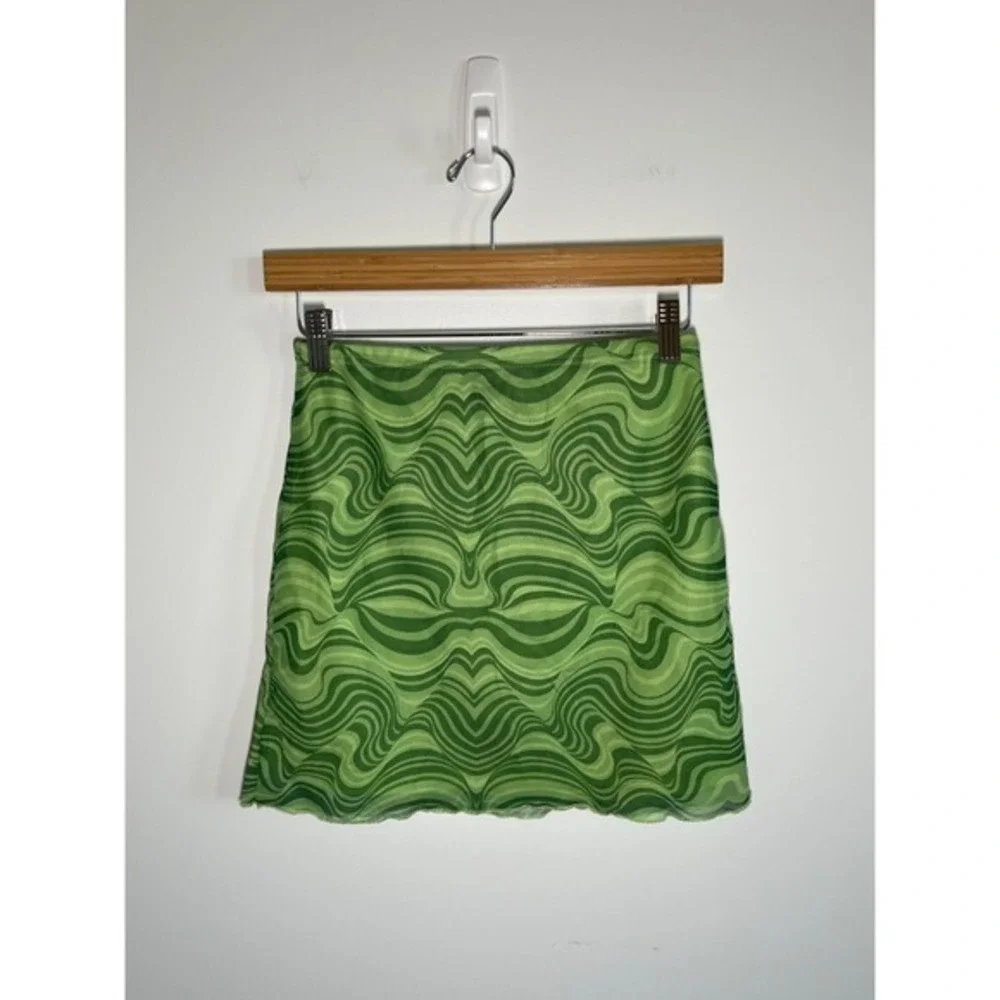 Y2K Skirt Forest‎ Fairy Boho Festival Mesh Elastic Womens XS Green